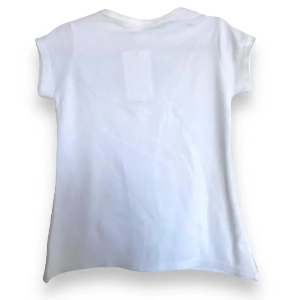 5/$35     Owl's and Bat's Girls Top Size 6 White Button Flower Stretchy Knit NEW